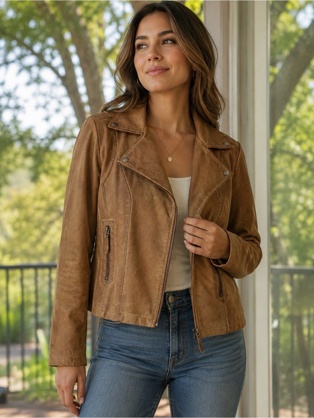 Max Studio Brown Suede Moto Jacket